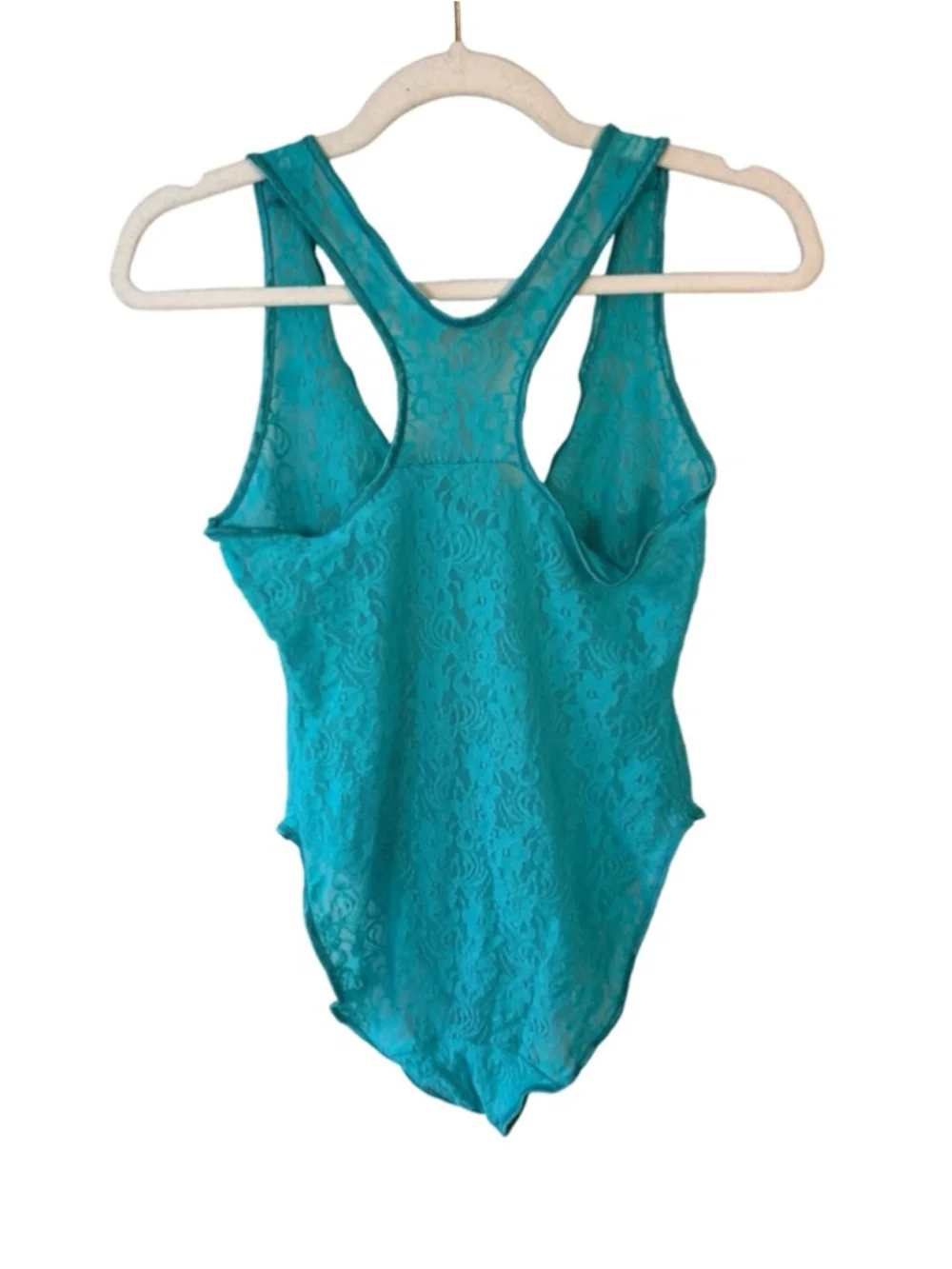 Teal Floral Lace Racerback One-Piece Bodysuit Size XS or S Y2K Festival - Picture 2 of 10